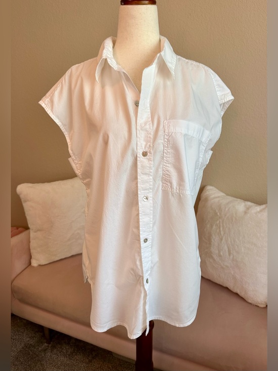 AMO Tops - AMO Shirt Button Up Cap Sleeve White Cotton Top Women’s Small Minimalist Classic